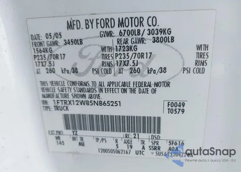 2005 Ford F-150 Stx/Xl/Xlt from USA, damaged, VIN 1FTRX12W85NB65251